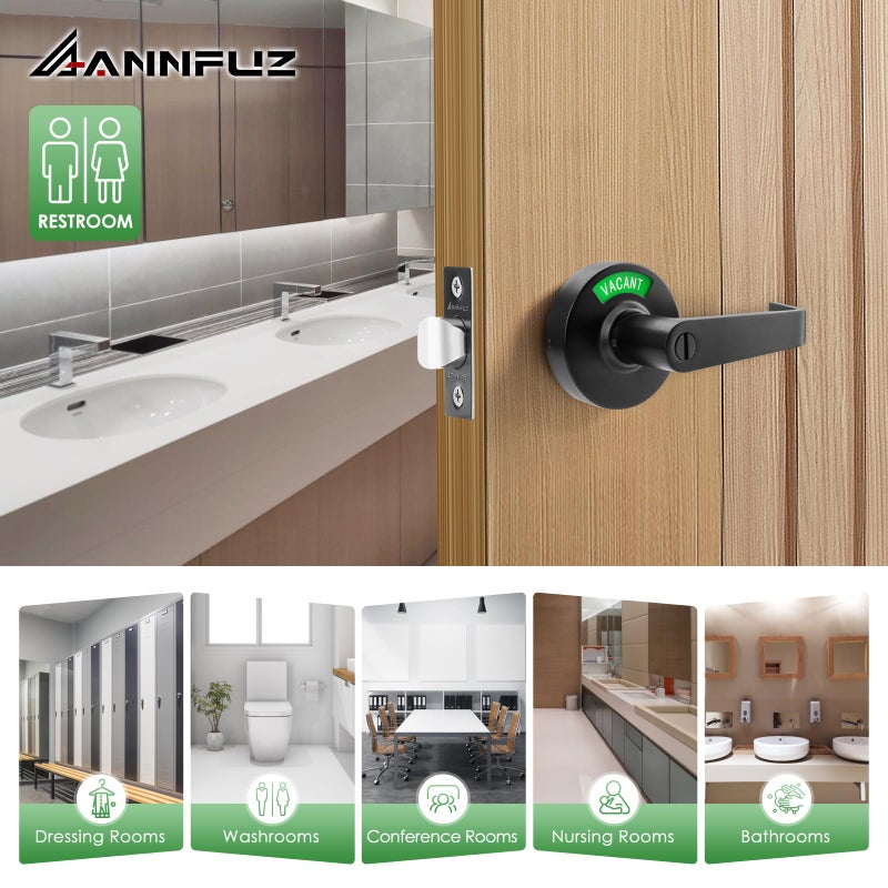 ANNFUZ Privacy Lever Lock with in-Used Or Vacant Indicator,Bathroom Handle Door Lock with Occupied Sign for Men/Woman Restrooms,Commerical ANSI Grade 2,Perfect for Public Washrooms (Matte Black) - Image 4